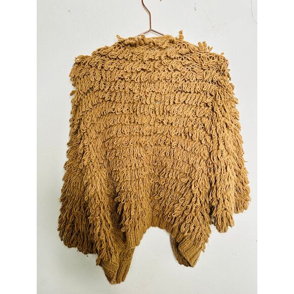 LUSH Anthropology Tan Loop Shaggy Fringe Open Style Cardigan size Medium/ Large - Picture 3 of 12